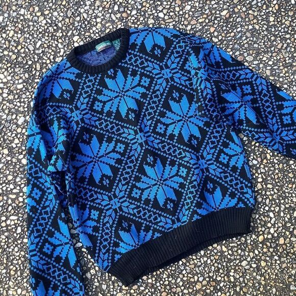 Vintage 80s Italy Wool Ski Snowflake Sweater M - Picture 5 of 5